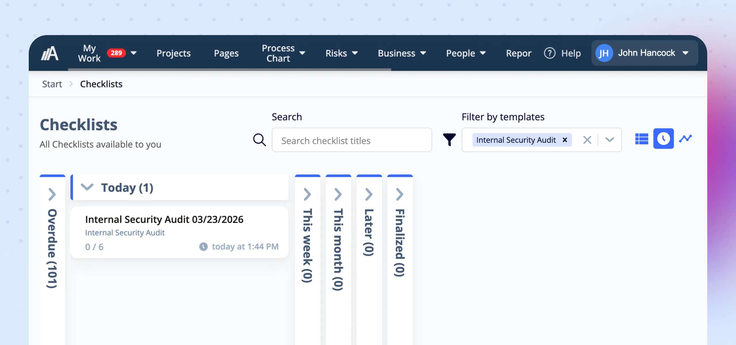 Near-miss reports and checklists linked to actions in AmpliFlow