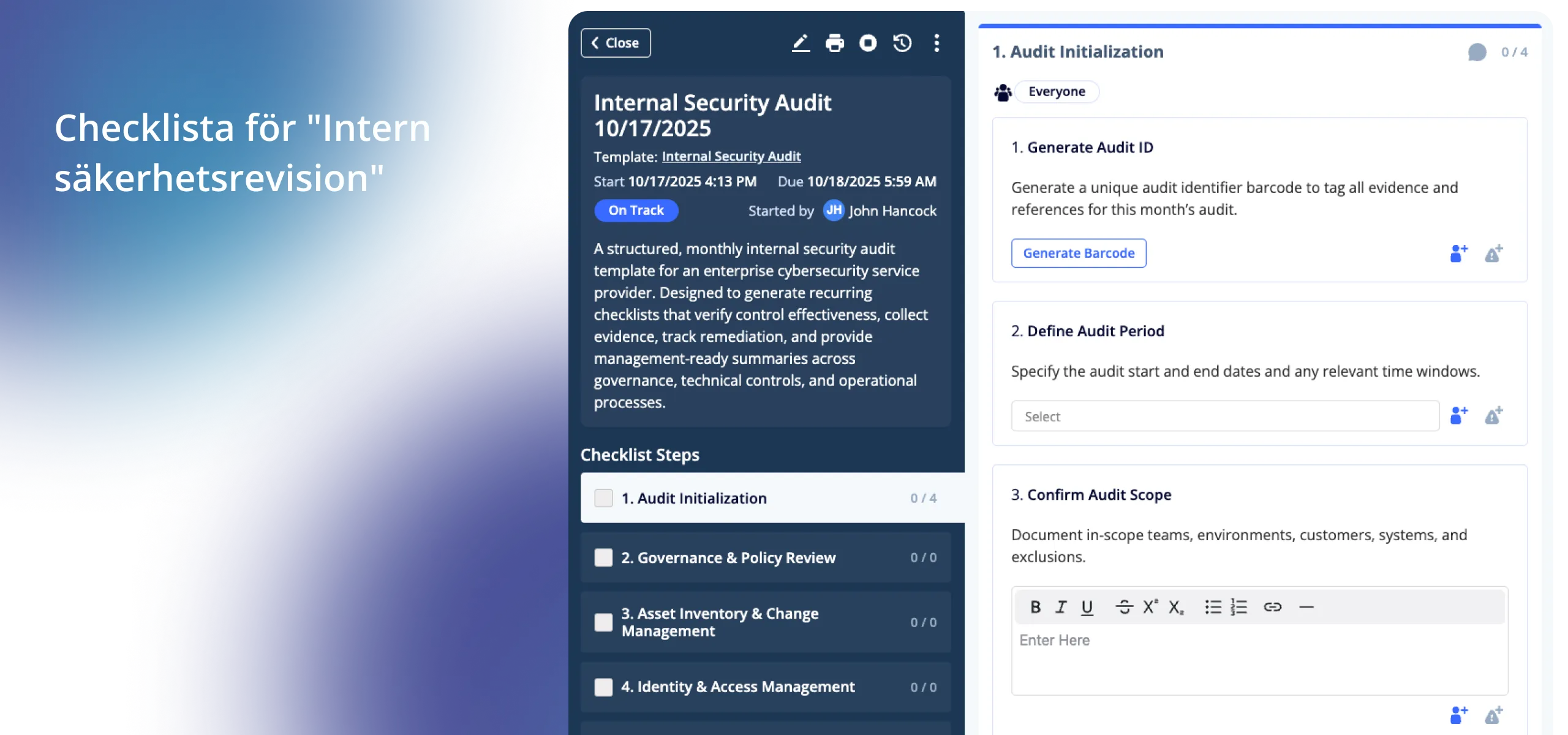 Example safety round checklist in AmpliFlow