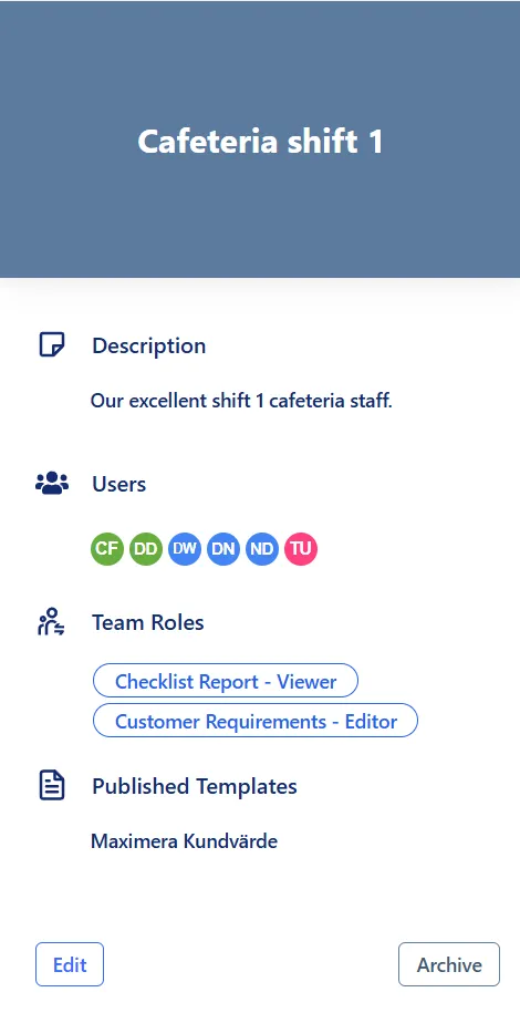 Team overview