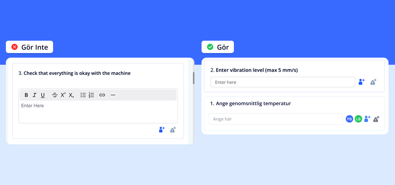 Comparison of vague versus concrete and measurable checklist activities – do vs don't examples