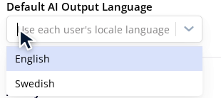 The AI-language list offers English and Swedish.