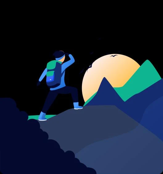 Illustration of a person climbing toward a goal.